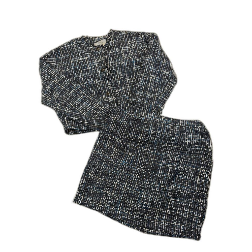 Rebecca Minkoff Tweed Jacket Skirt Set Blue White Womens M NWT Suit